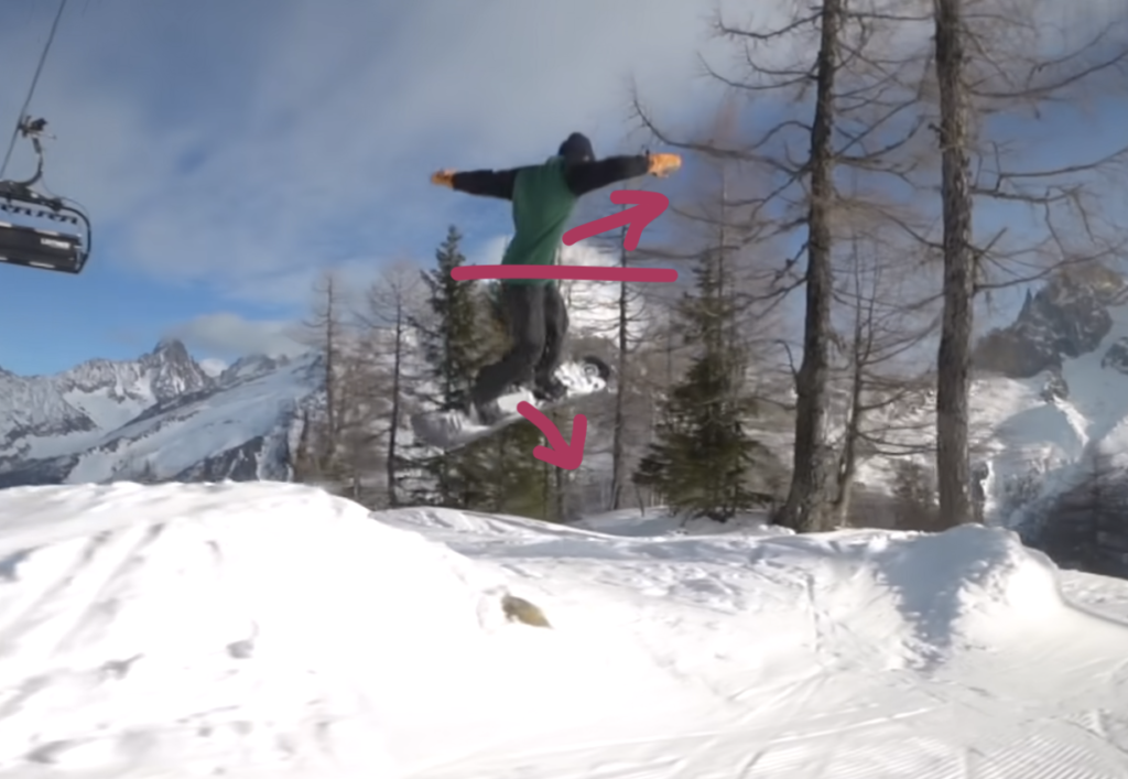 Snowboarder performing a trick mid air