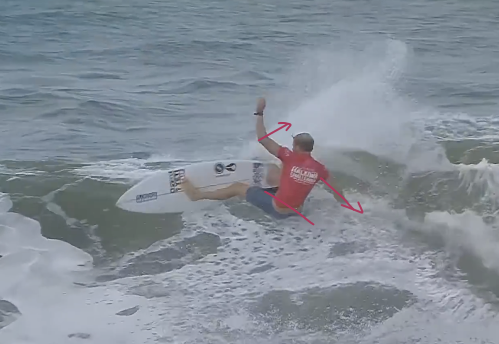 Surfer loading up for a turn in a wave