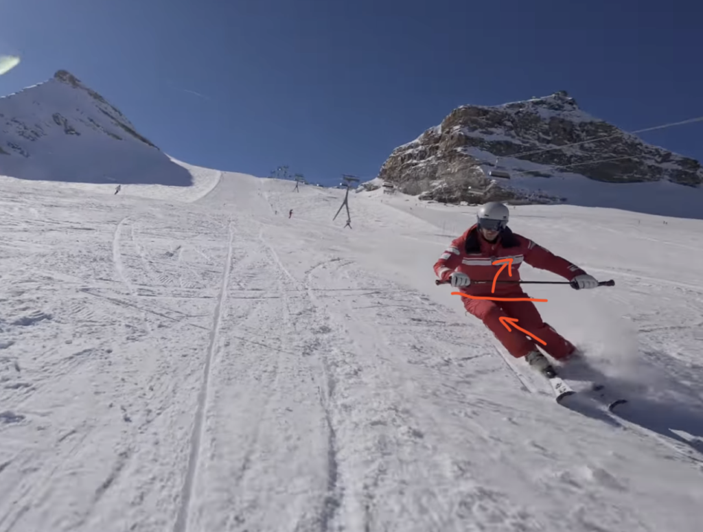 Skiing stance with counter rotation.