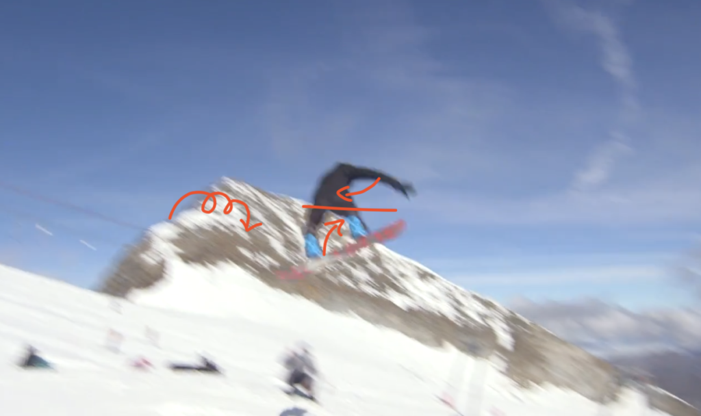 Snowboarder performing a counter rotation mid air