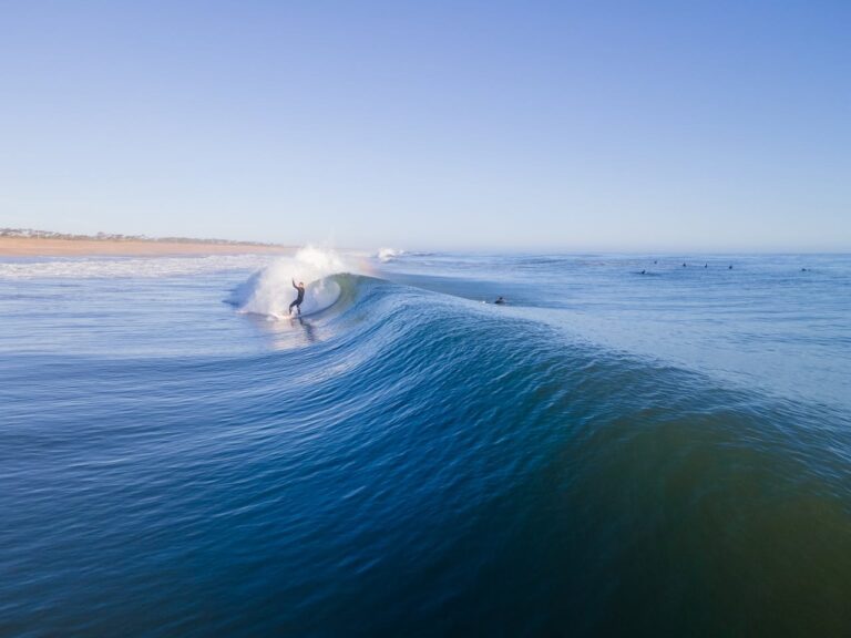 A wave with a surfer riding it in Uruguay