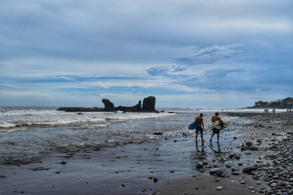 El Tunco Beach surfers walking