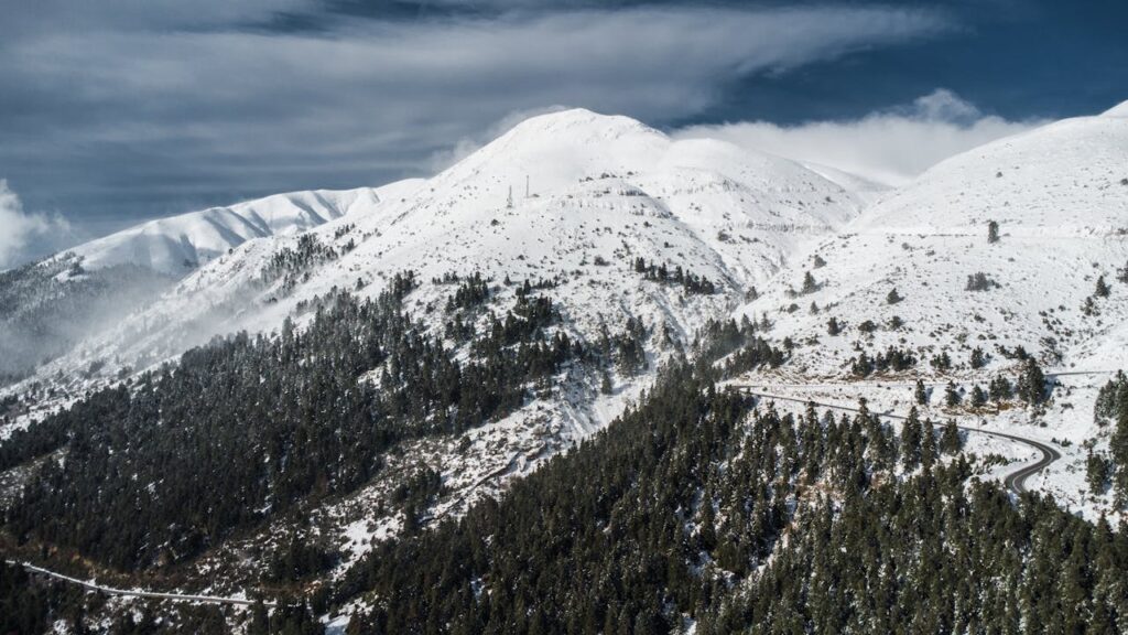 Beautiful Greek mountains that are snow covered