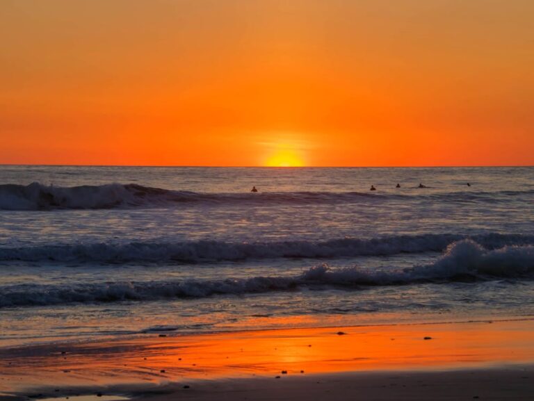 Beautiful Beach of Playa Grande with the sunset in the background