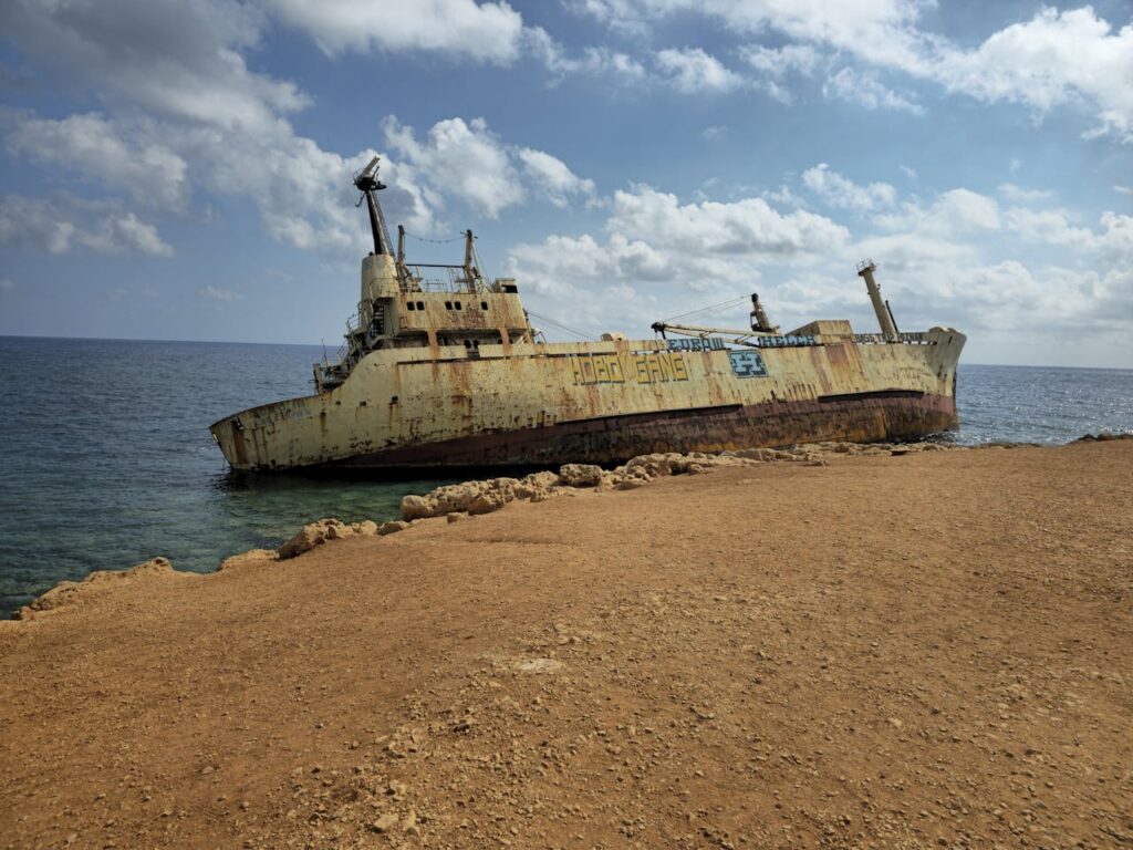 Broken ship stuck in the water in Cyprus