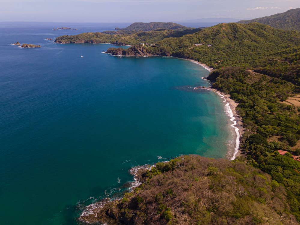 Birdseye shot of Montezuma Playa and Playa Grande, Costa Rica