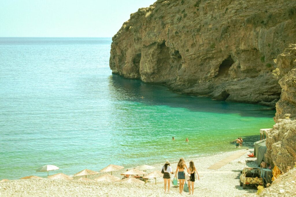 Beach and ocean with cliffs in Crete