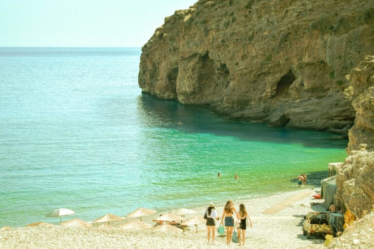 Beach and ocean with cliffs in Crete