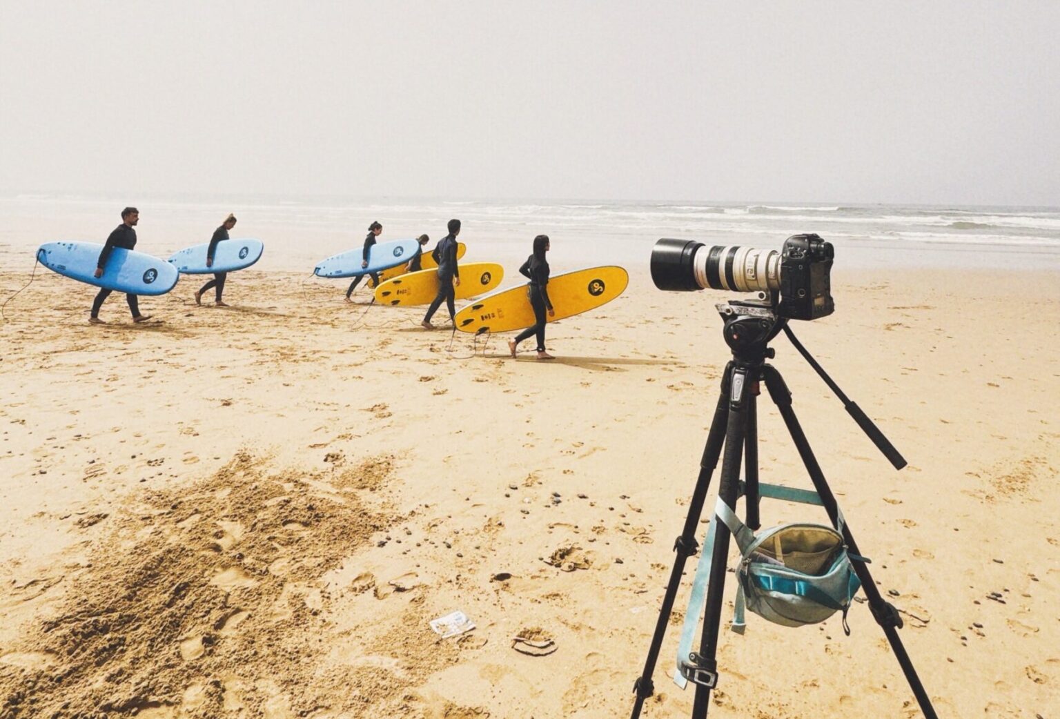 Moja Surf Maroc getting ready to get some footage of their surfers catching some waves.