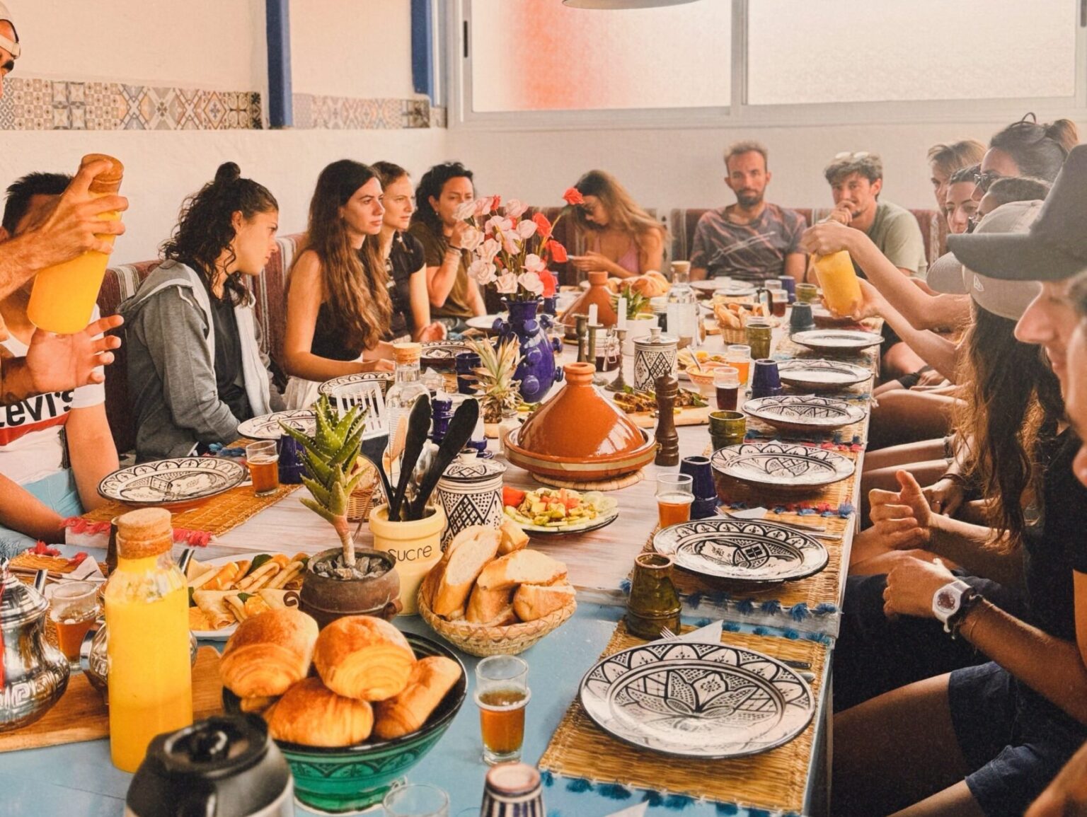 Moja Surf Maroc having a family dinner all together.