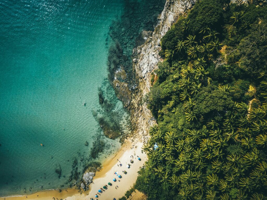 A gorgeous drone shot of Bang Tao Beach, Thailand.