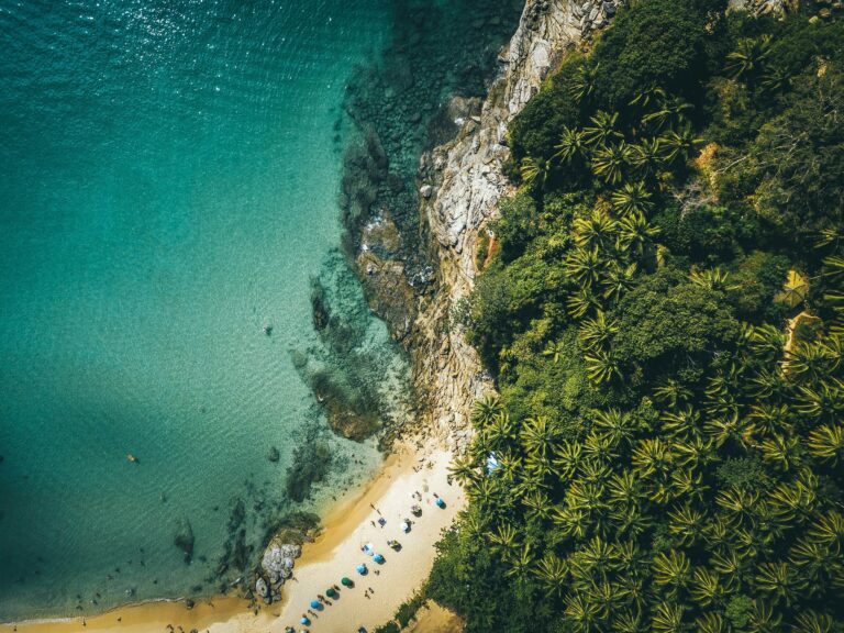 A gorgeous drone shot of Bang Tao Beach, Thailand.