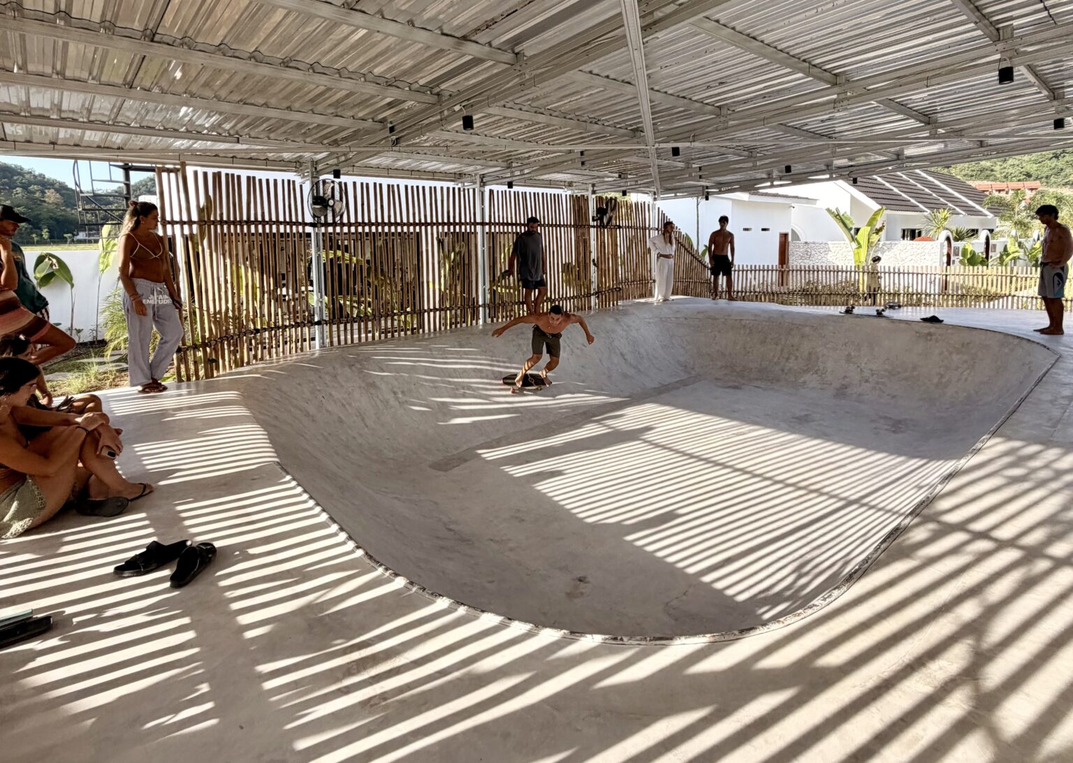 A session at the skate bowl within Kairos Lombok facility.