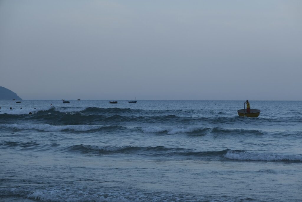 A evening shot with murky weather showcasing some of the easy waves around Da Nang.