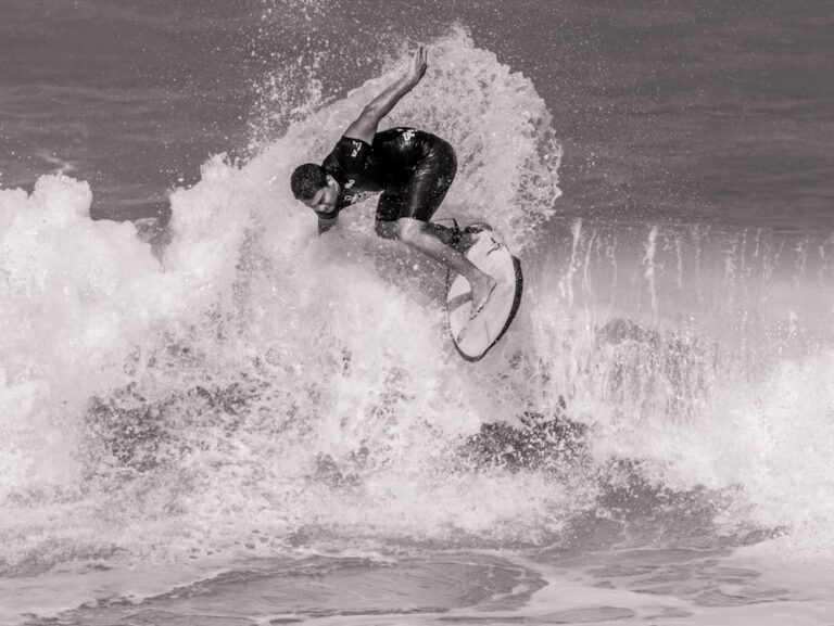 Surfer making a turn on a wave
