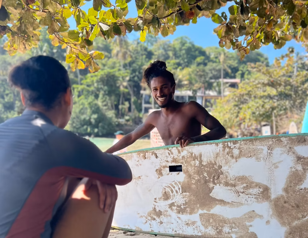 Sachee posed and smiling, all the while sharing some surfers secrets.