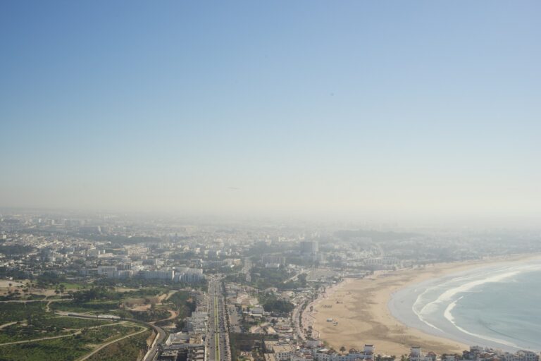 A overview of the city of Agadir alongside its beach.