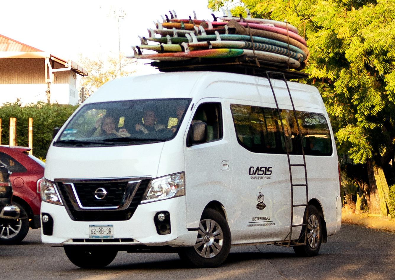 The surf van from Oasis Spanish & Surf School ready to enjoy the day with waves.