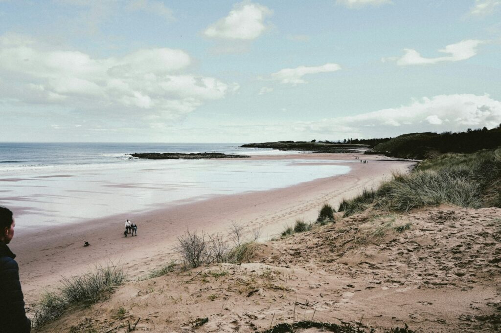 Beach, waves, and beautiful views around Belhaven Bay.