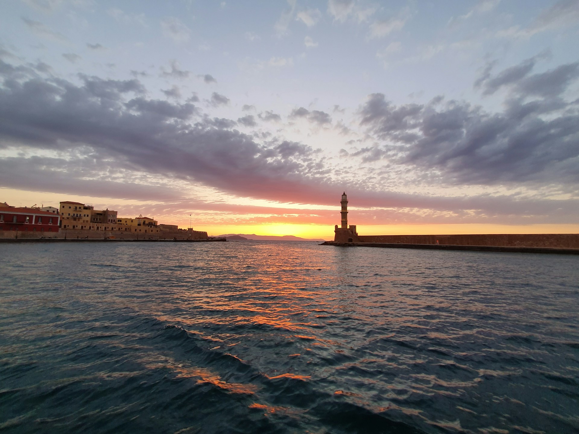 The beautiful Chania harbor in all its glory during sunset.