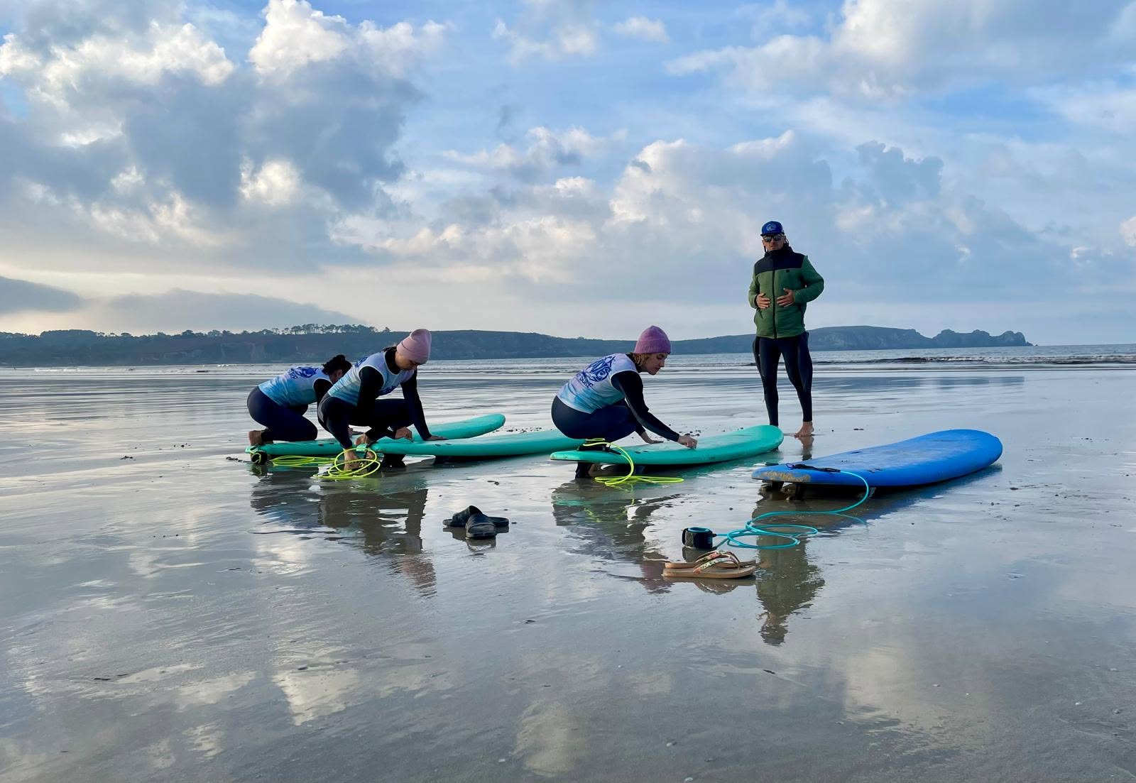 The surf school at Love Yoga Surf preparing for some lessons in a brisk morning in Crozon.