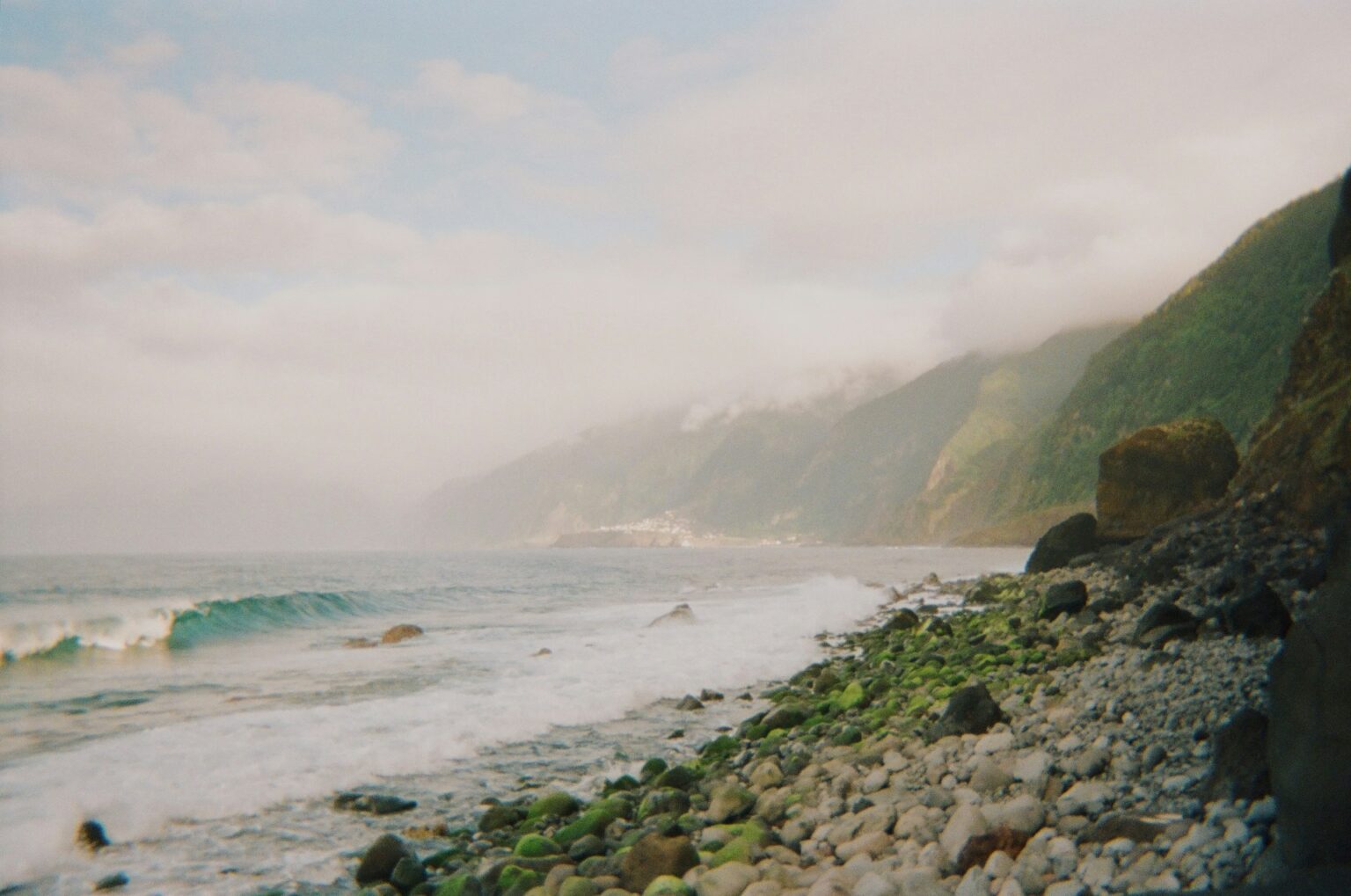 A film shot of a wave breaking along an undisclosed beach of Madeira near Funchal.