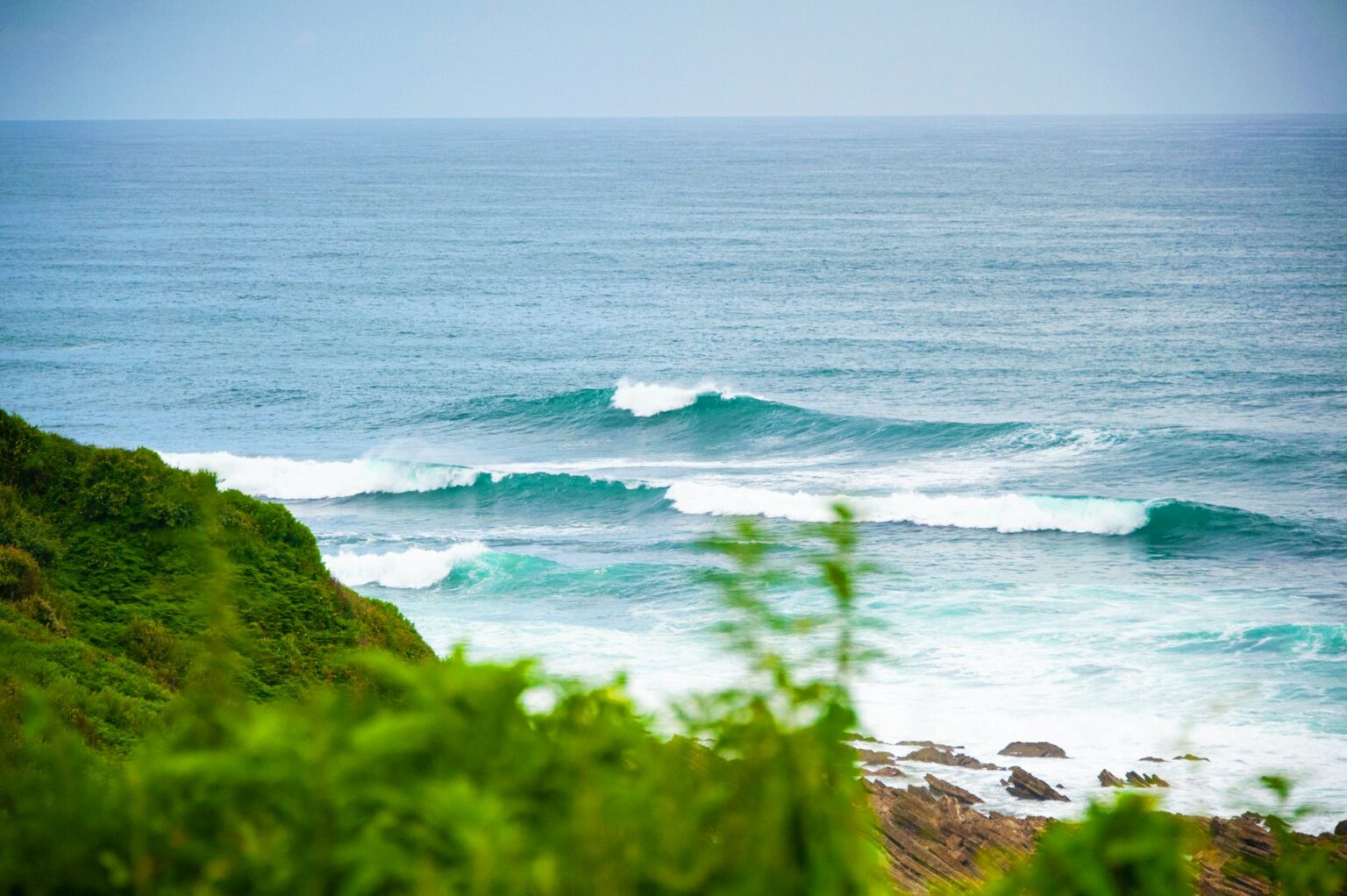 Some waves breaking along the coastline of Saint-Jean-de-Luz
