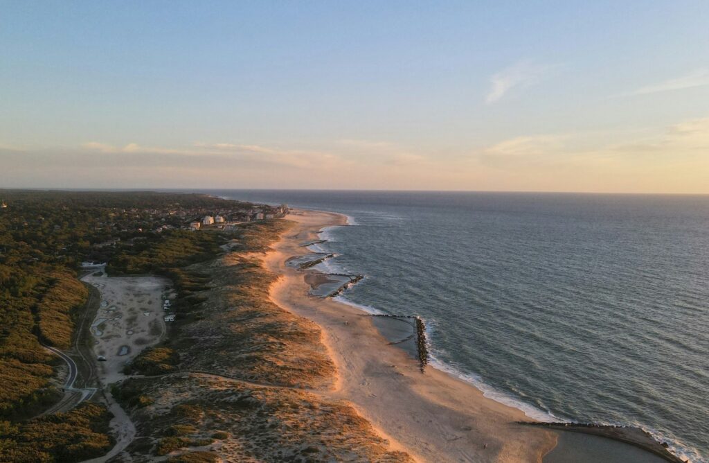 A beautiful drone shot of the coastline of Soulac-sur-Mer