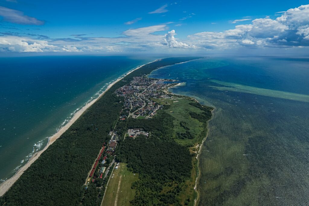 A gorgeous birdseye view of Jastarnia showing the Baltic Sea, and bay side.