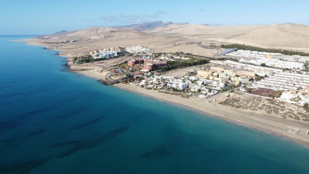 A beautiful shot of Costa Calma, Fuerteventura of above.