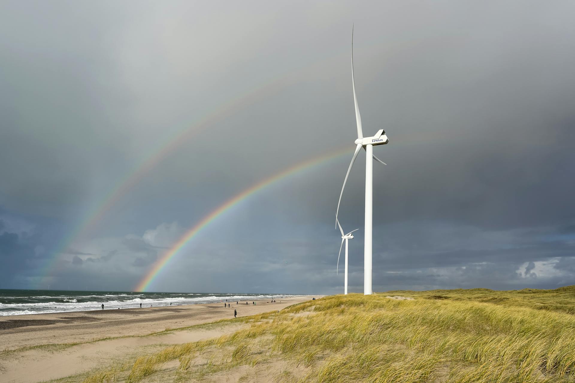 A double rainbow and some windmills.