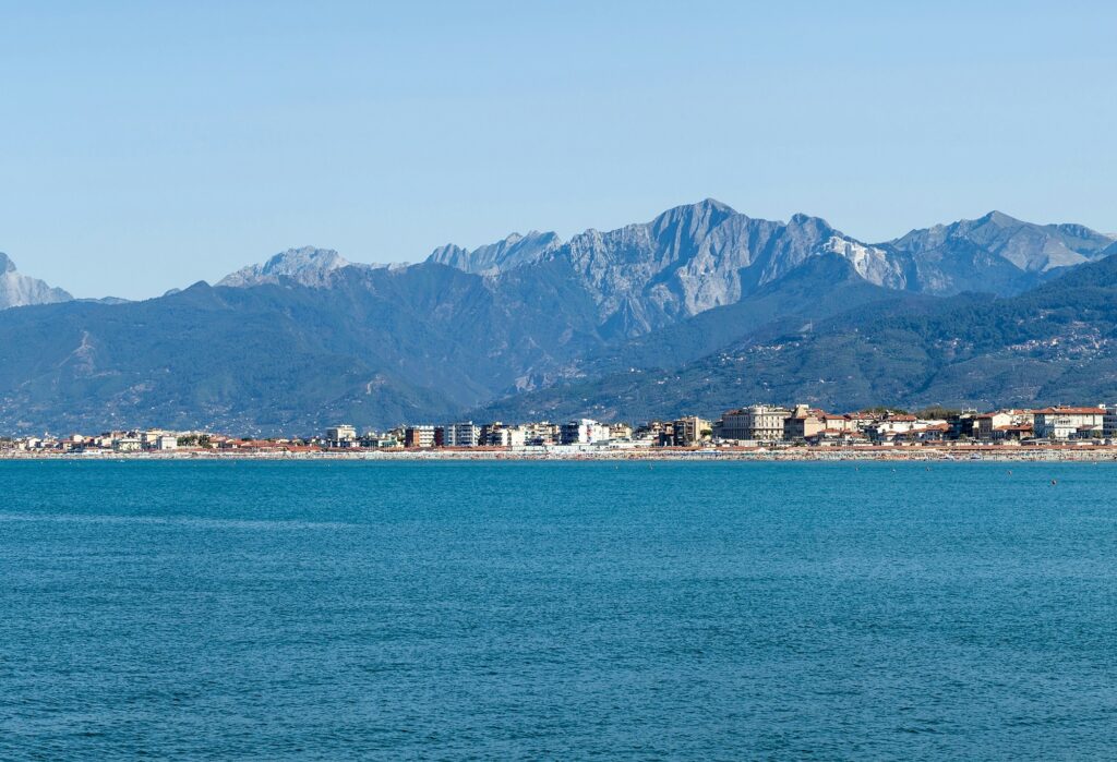 A shot of Viareggio and its coastal neighbors.